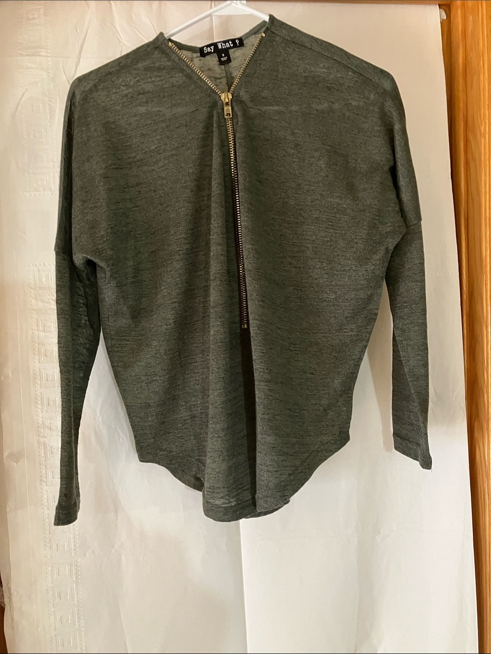 Say What? Women’s S Gray Lightweight Cap Sleeve Quarter Zip Pullover Top